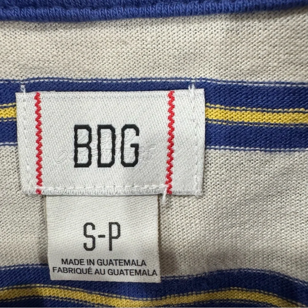 BDG Striped Polo Button-Down Shirt in Cream and Blue